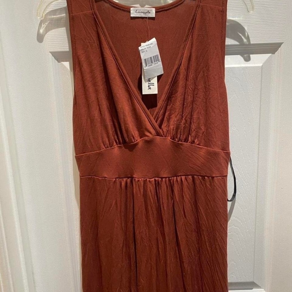 Loveappella V-neck Empire Waist Jersey Maxi Dress Hazelnut Size: XL